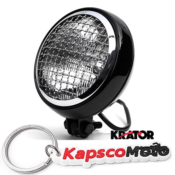 Krator 6 Black & Chrome Motorcycle Headlight Mesh Grill High Low Headlamp Bottom Mount 